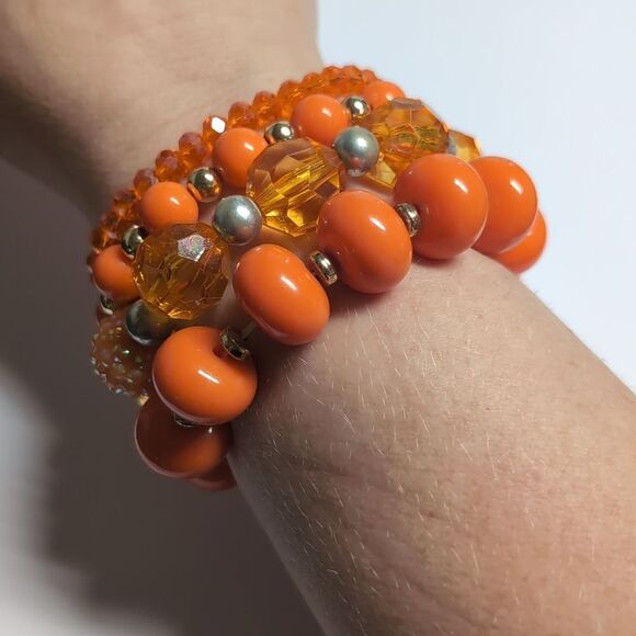 Set of 4 Orange Beaded Stretch Bracelets - Picture 1 of 6